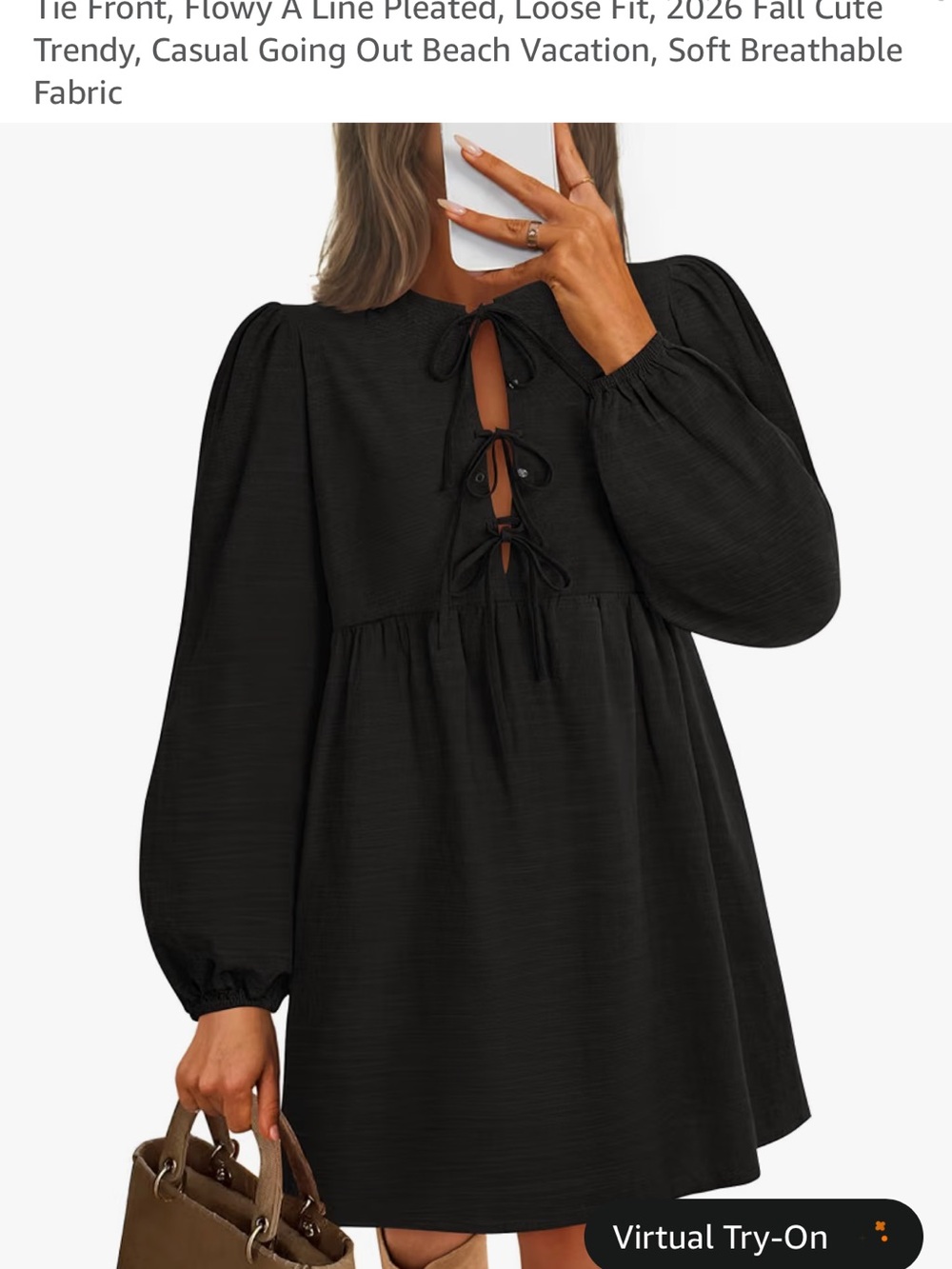 Black Tie-Front Mini Dress with Long Sleeves
